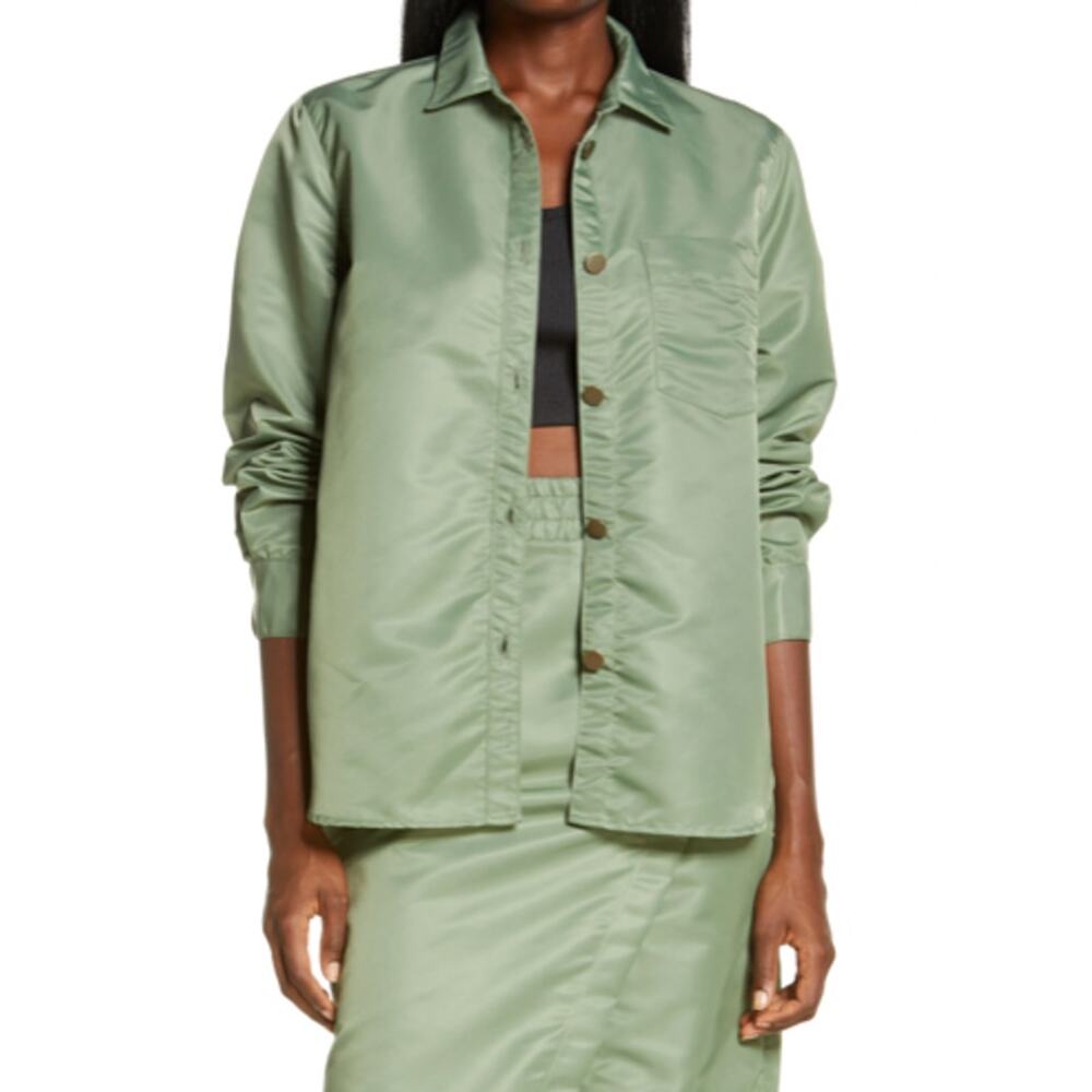 NWT Sammy B High Low Nylon Shirt Jacket in Sage